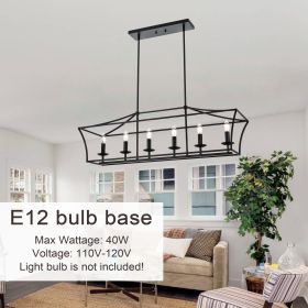 6-Light Kitchen Island Lighting Linear Chandelier Farmhouse Large Black Pendant Lighting for Dining Room Over Table