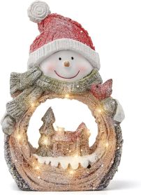 Snowman Statue with LED Lights for Christmas Decorations,Holiday Decor Figurine for Shelf Bookshelf Desk Fireplace Home Decor Accents