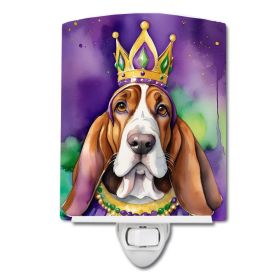 NEW Basset Hound King of Mardi Gras Ceramic Night Light Compact, UL-Certified, Ideal for Bedroom, Bathroom, Nursery, Hallway, Kitchen, 6x4x3