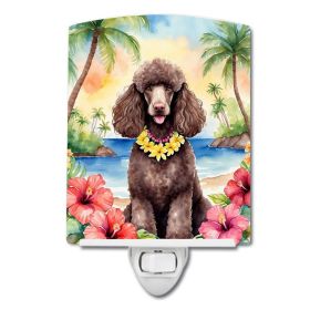 NEW Chocolate Poodle Luau Ceramic Night Light Compact, UL-Certified, Ideal for Bedroom, Bathroom, Nursery, Hallway, Kitchen, 6x4x3, Multicolor