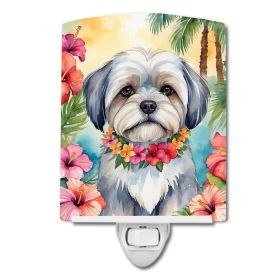 NEW Lhasa Apso Luau Ceramic Night Light Compact, UL-Certified, Ideal for Bedroom, Bathroom, Nursery, Hallway, Kitchen, 6x4x3, Multicolor