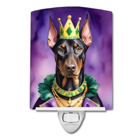 NEW Doberman Pinscher King of Mardi Gras Ceramic Night Light Compact, UL-Certified, Ideal for Bedroom, Bathroom, Nursery, Hallway, Kitchen, 6x4x3