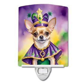 NEW Chihuahua King of Mardi Gras Ceramic Night Light Compact, UL-Certified, Ideal for Bedroom, Bathroom, Nursery, Hallway, Kitchen, 6x4x3, Multic