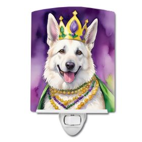 NEW White German Shepherd King of Mardi Gras Ceramic Night Light Compact, UL-Certified, Ideal for Bedroom, Bathroom, Nursery, Hallway, Kitchen, 6