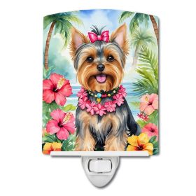 NEW Yorkshire Terrier Luau Ceramic Night Light Compact, UL-Certified, Ideal for Bedroom, Bathroom, Nursery, Hallway, Kitchen, 6x4x3, Multicolor