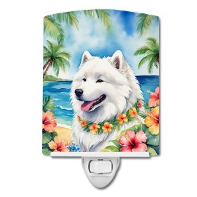 NEW Samoyed Luau Ceramic Night Light Compact, UL-Certified, Ideal for Bedroom, Bathroom, Nursery, Hallway, Kitchen, 6x4x3, Multicolor