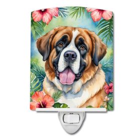 NEW Saint Bernard Luau Ceramic Night Light Compact, UL-Certified, Ideal for Bedroom, Bathroom, Nursery, Hallway, Kitchen, 6x4x3, Multicolor