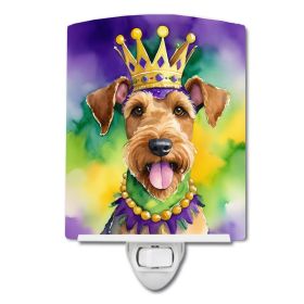 NEW Airedale Terrier King of Mardi Gras Ceramic Night Light Compact, UL-Certified, Ideal for Bedroom, Bathroom, Nursery, Hallway, Kitchen, 6x4x3