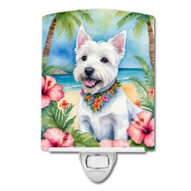 NEW Westie Luau Ceramic Night Light Compact, UL-Certified, Ideal for Bedroom, Bathroom, Nursery, Hallway, Kitchen, 6x4x3, Multicolor
