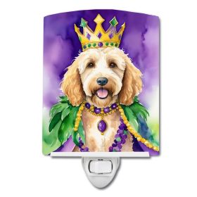 NEW Goldendoodle King of Mardi Gras Ceramic Night Light Compact, UL-Certified, Ideal for Bedroom, Bathroom, Nursery, Hallway, Kitchen, 6x4x3