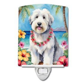 NEW Old English Sheepdog Luau Ceramic Night Light Compact, UL-Certified, Ideal for Bedroom, Bathroom, Nursery, Hallway, Kitchen, 6x4x3, Multicolo
