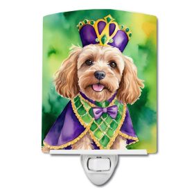 NEW Cockapoo King of Mardi Gras Ceramic Night Light Compact, UL-Certified, Ideal for Bedroom, Bathroom, Nursery, Hallway, Kitchen, 6x4x3, Multico