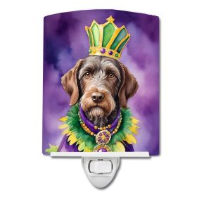NEW German Wirehaired Pointer King of Mardi Gras Ceramic Night Light Compact, UL-Certified, Ideal for Bedroom, Bathroom, Nursery, Hallway, Kitche