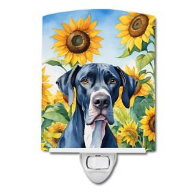 NEW Great Dane in Sunflowers Ceramic Night Light Compact, UL-Certified, Ideal for Bedroom, Bathroom, Nursery, Hallway, Kitchen, 6x4x3, Multicolor