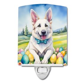 NEW White German Shepherd Easter Egg Hunt Ceramic Night Light Compact, UL-Certified, Ideal for Bedroom, Bathroom, Nursery, Hallway, Kitchen, 6x4x
