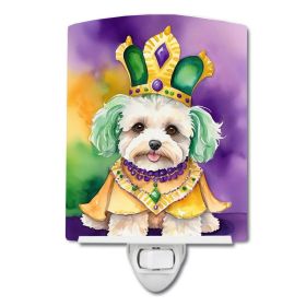 NEW Maltipoo King of Mardi Gras Ceramic Night Light Compact, UL-Certified, Ideal for Bedroom, Bathroom, Nursery, Hallway, Kitchen, 6x4x3, Multico