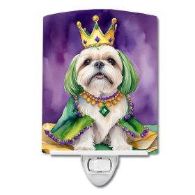 NEW Lhasa Apso King of Mardi Gras Ceramic Night Light Compact, UL-Certified, Ideal for Bedroom, Bathroom, Nursery, Hallway, Kitchen, 6x4x3, Multi