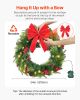 Christmas Wreath, 24 Inches Pre-Lit Artificial Christmas Wreath with 50 LED Lights and Timer, Decorated with Pine Cones, Red Berry Clusters