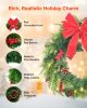 Christmas Wreath, 24 Inches Pre-Lit Artificial Christmas Wreath with 50 LED Lights and Timer, Decorated with Pine Cones, Red Berry Clusters