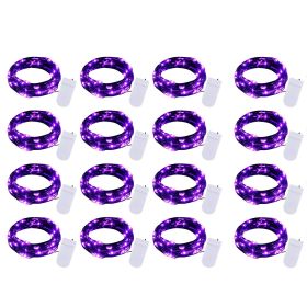 16 Pack Led Fairy Lights Battery Operated String Lights Waterproof Silver Wire 7 Feet 20 Led Firefly Starry Moon Lights For DIY Wedding Party Bed (Color: Purple)