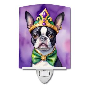 NEW Boston Terrier King of Mardi Gras Ceramic Night Light Compact, UL-Certified, Ideal for Bedroom, Bathroom, Nursery, Hallway, Kitchen, 6x4x3 (Default: Default)
