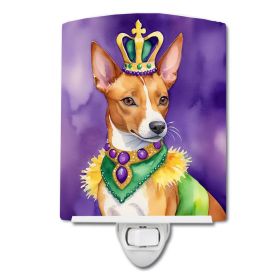 NEW Basenji King of Mardi Gras Ceramic Night Light Compact, UL-Certified, Ideal for Bedroom, Bathroom, Nursery, Hallway, Kitchen, 6x4x3, Multicolor (Default: Default)